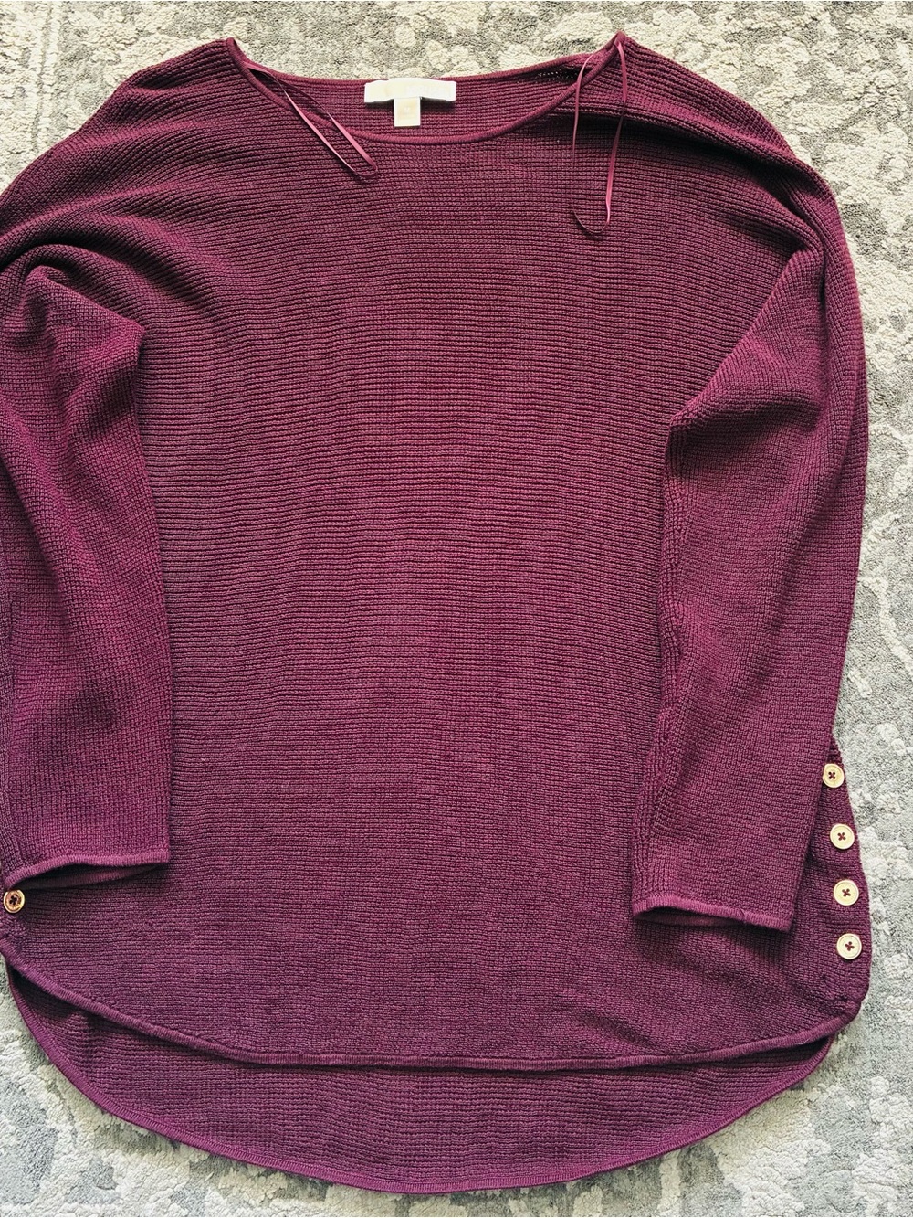 Michael Kors Plum Scoop Neck Knit Sweater with Button Cuffs